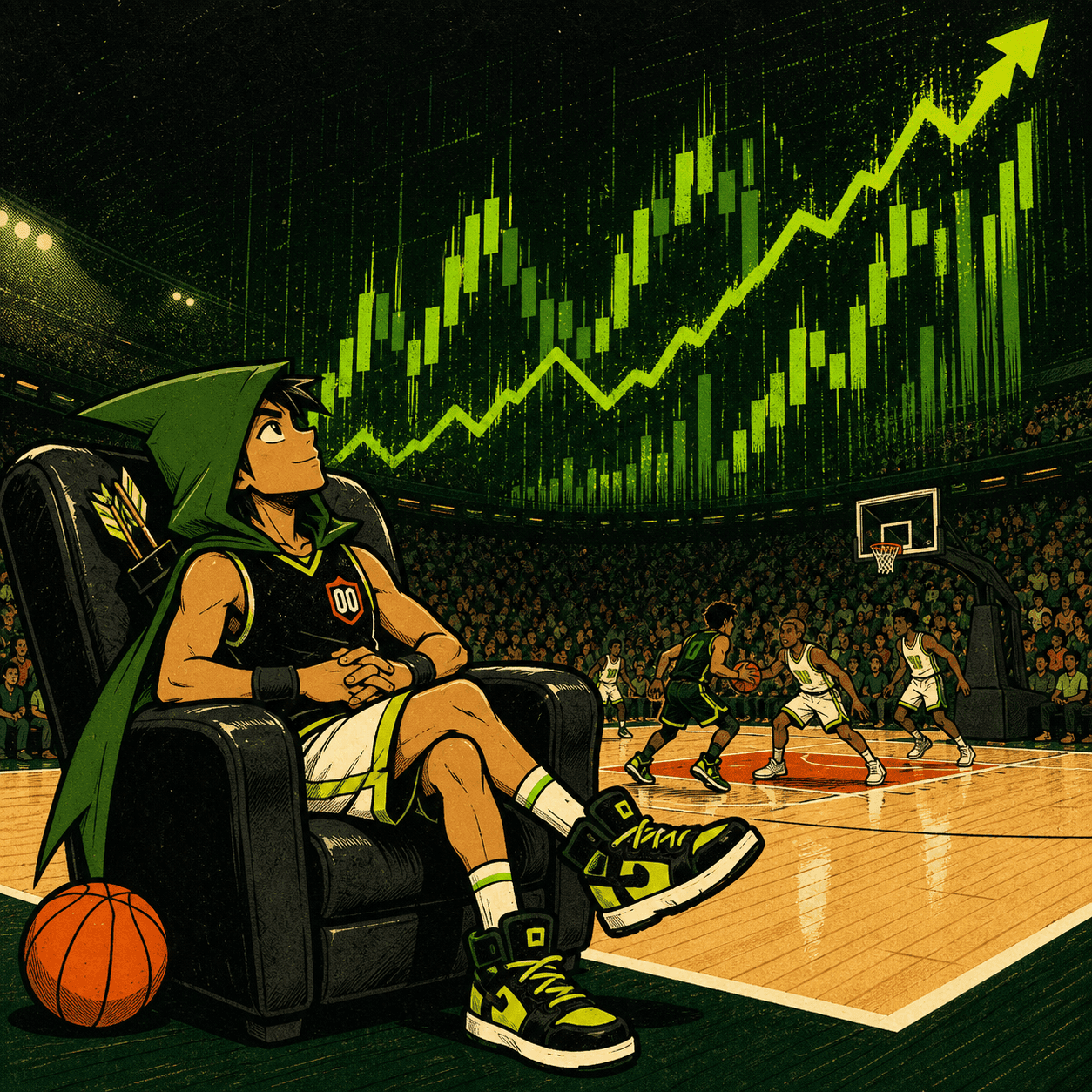 Robinhoop courtside watching a stock chart instead of the game
